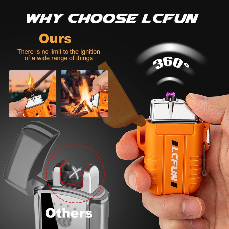 LCFUN 2 Pack Waterproof Lighters, Outdoor Windproof Torch Lighters Butane Refillable - NO Buatne, Electric Dual Arc Plasma Lighter USB Rechargeable Matches, Christmas Stocking Stuffers Survival Gifts - Image 5